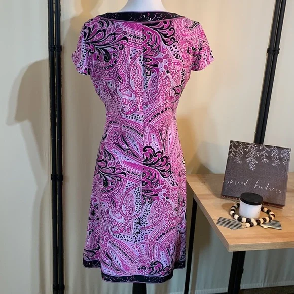 Tahari Black & Pink ALine Dress Size 6P - Picture 2 of 6